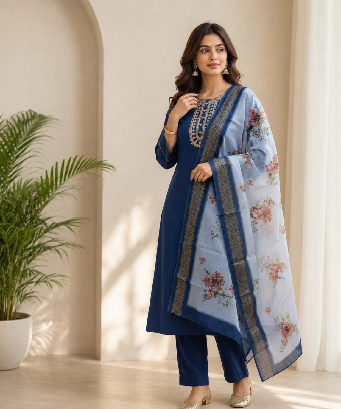 Women's Modern Ethnic 3-Piece Embroidered Rayon Slub Kurta Set – PAIR-02