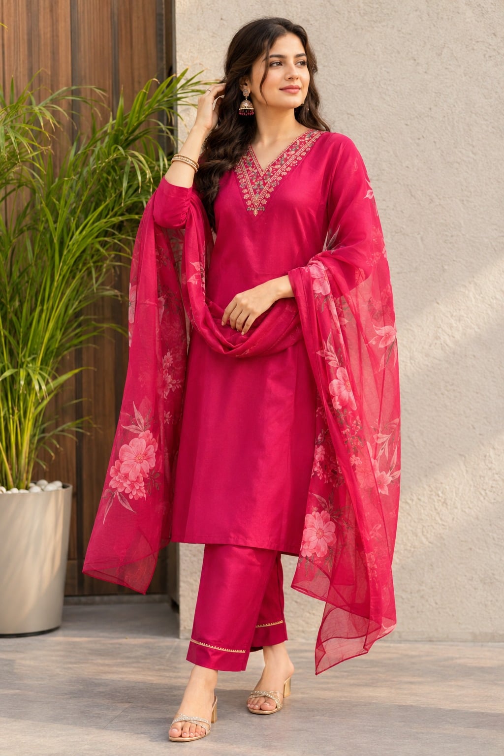 Women's Elegant Aura 3-Piece Embroidered Rayon Slub Kurta Set – PAIR-04