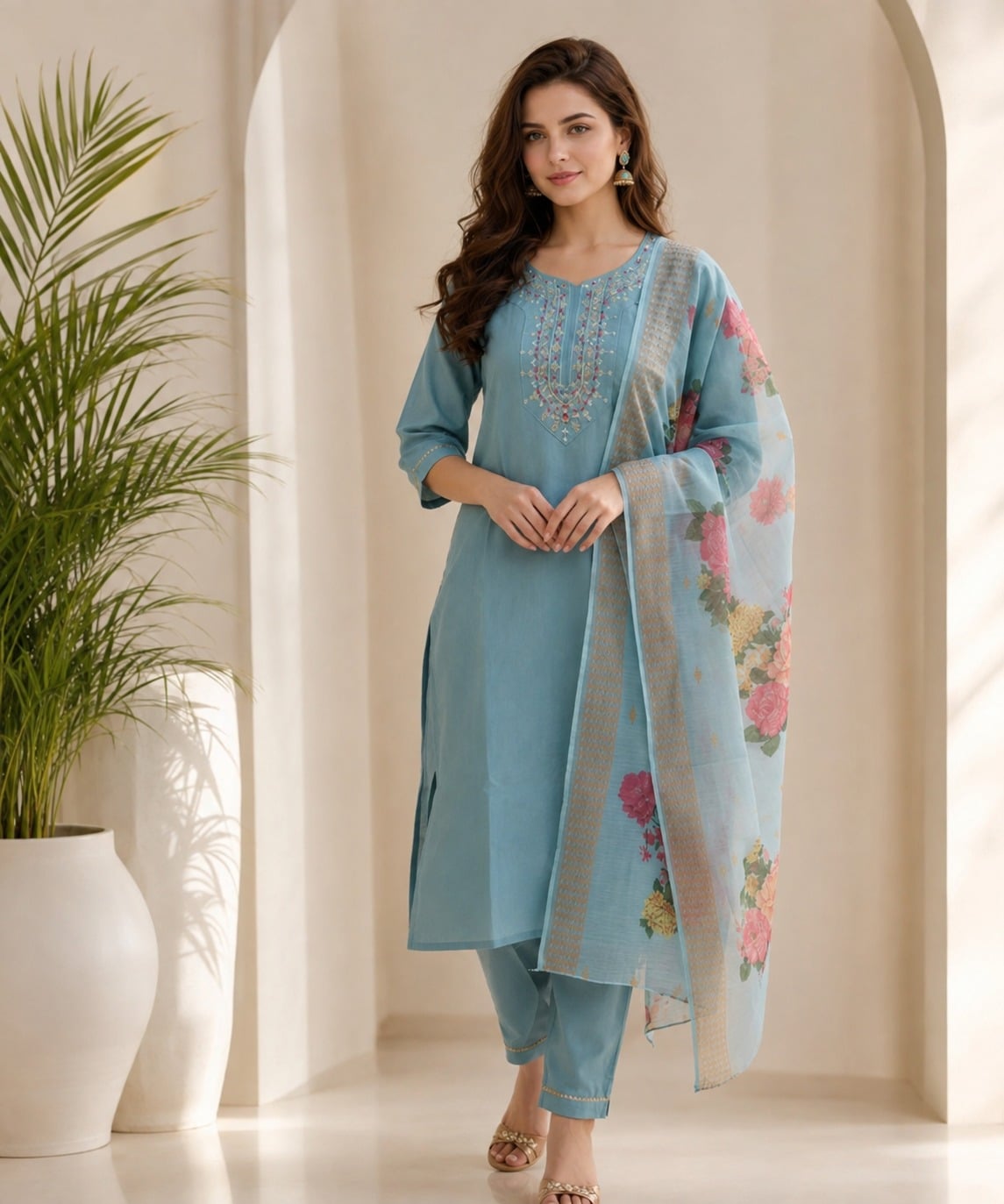 Women's Signature Edit 3-Piece Embroidered Rayon Slub Kurta Set – PAIR-10