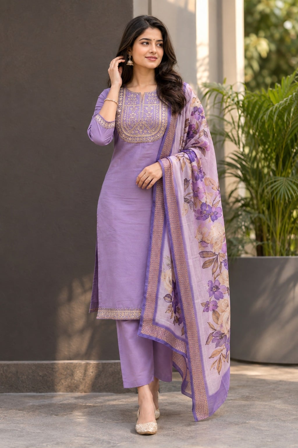 Women's Soft Sophistication 3-Piece Embroidered Rayon Slub Kurta Set – PAIR-11