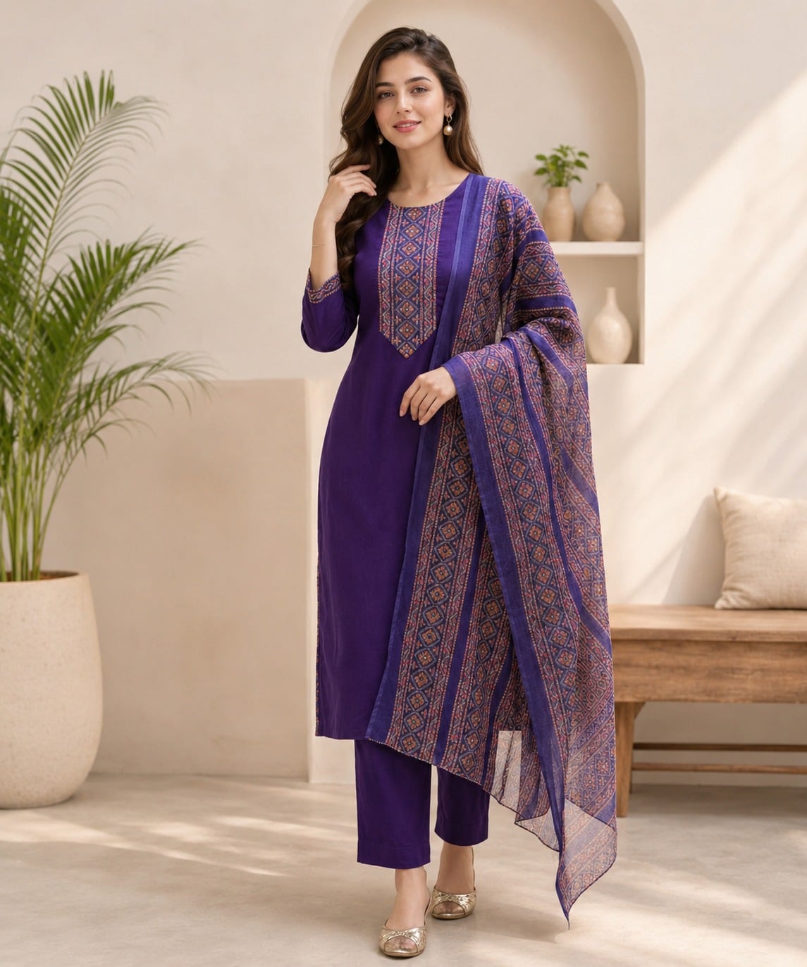 Women's Style Statement 3-Piece Embroidered Rayon Slub Kurta Set – PAIR-17