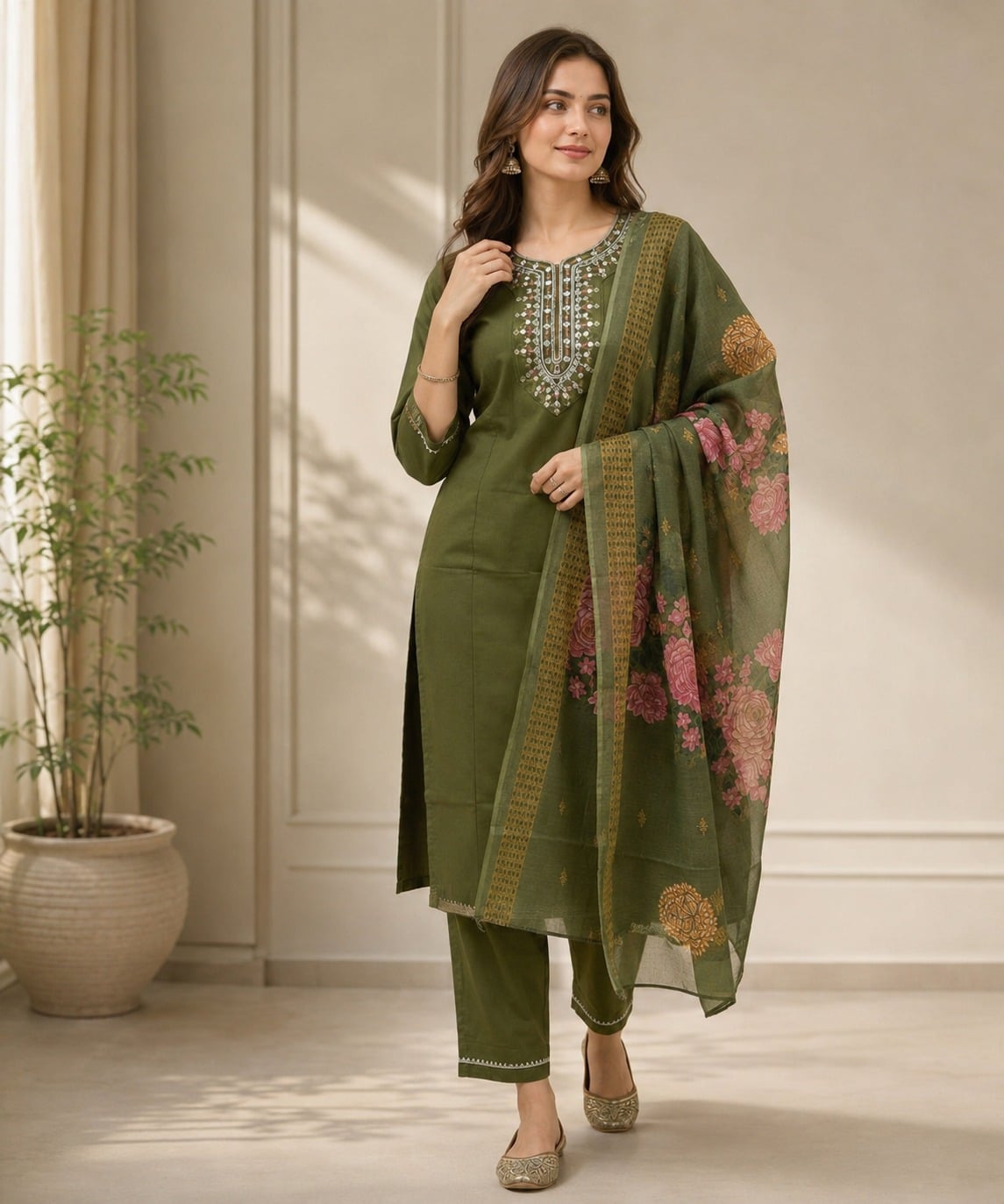 Women's Heritage Edit 3-Piece Embroidered Rayon Slub Kurta Set – PAIR-22