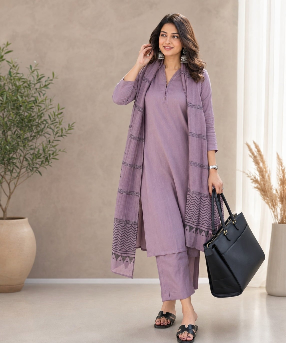 Women's Graceful Days 3-Piece Plain Rayon Slub Kurta Set – PAIR-23