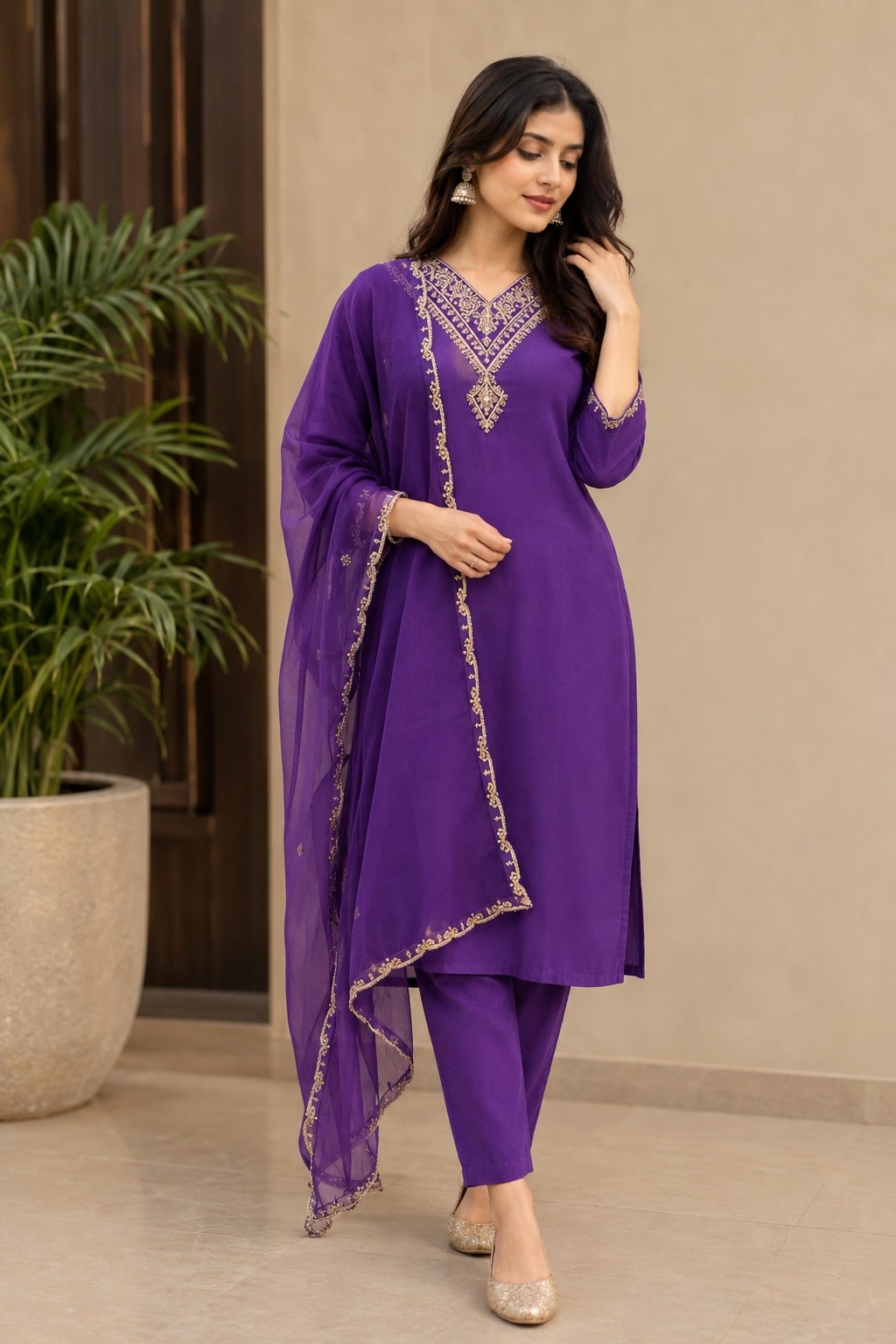 Women's Classic Grace 3-Piece Embroidered Rayon Slub Kurta Set – PAIR-32