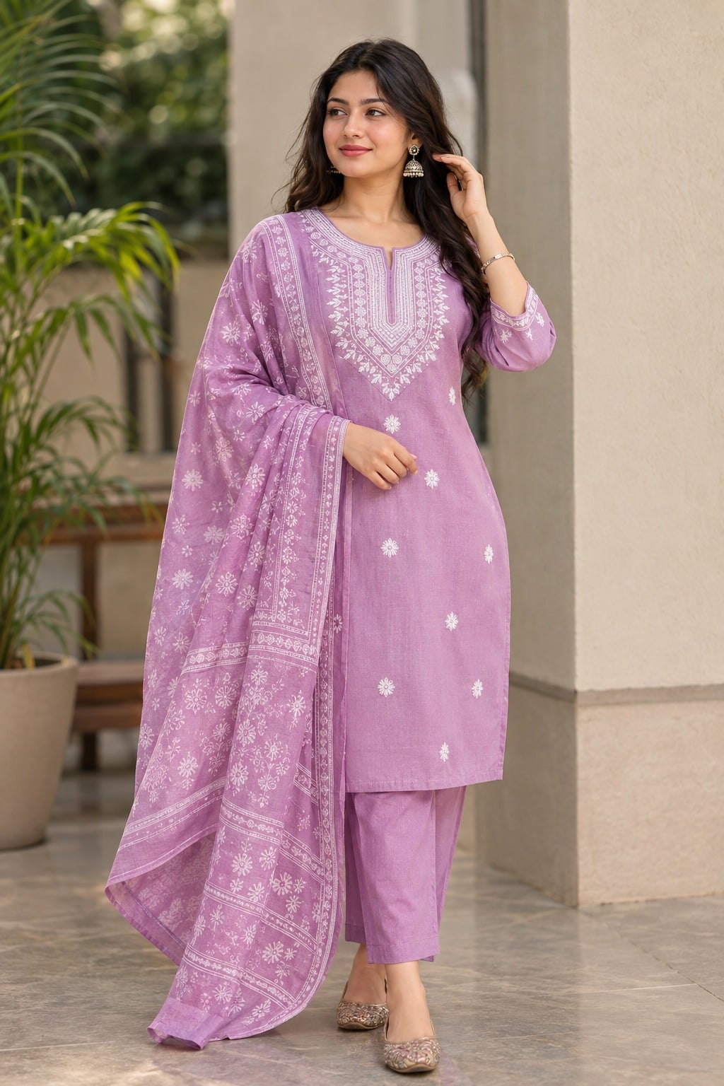 Women's Grace Notes 3-Piece Embroidered Rayon Slub Kurta Set – PAIR-42
