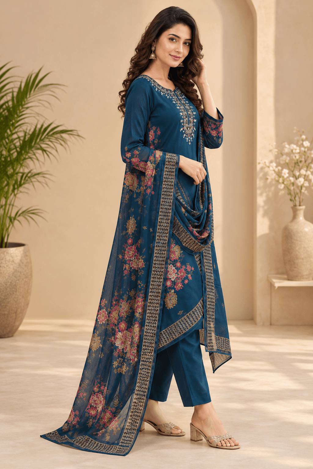 Women's Everyday Elegance 3-Piece Embroidered Rayon Slub Kurta Set – PAIR-20