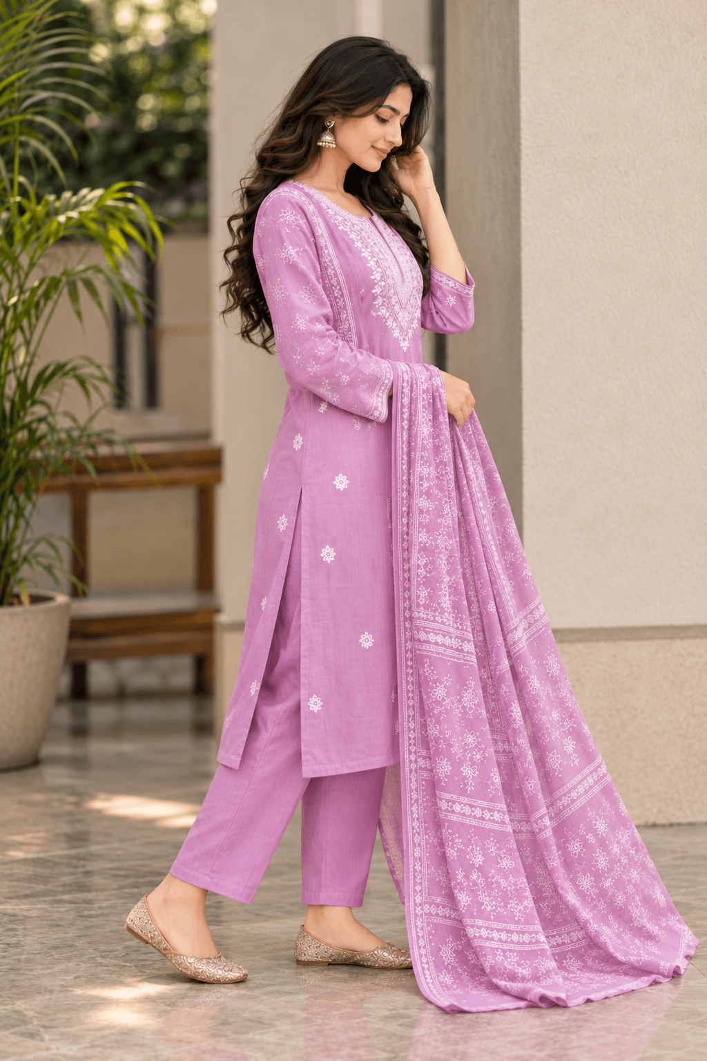 Women's Grace Notes 3-Piece Embroidered Rayon Slub Kurta Set – PAIR-42