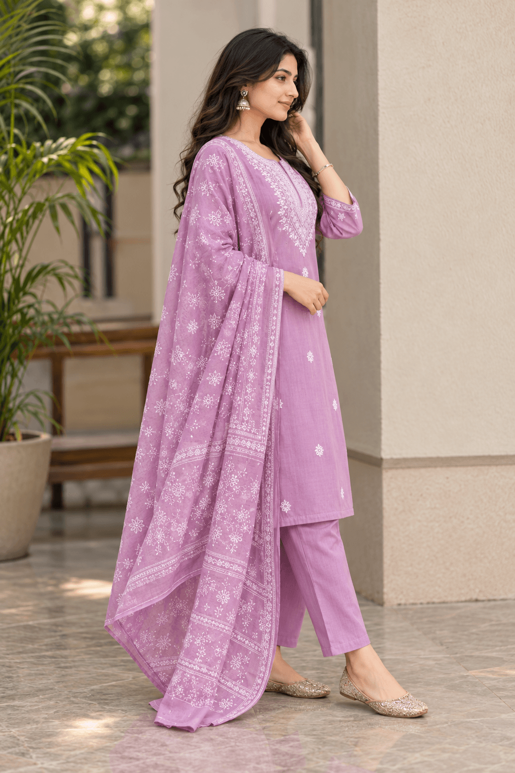 Women's Grace Notes 3-Piece Embroidered Rayon Slub Kurta Set – PAIR-42 - view 3