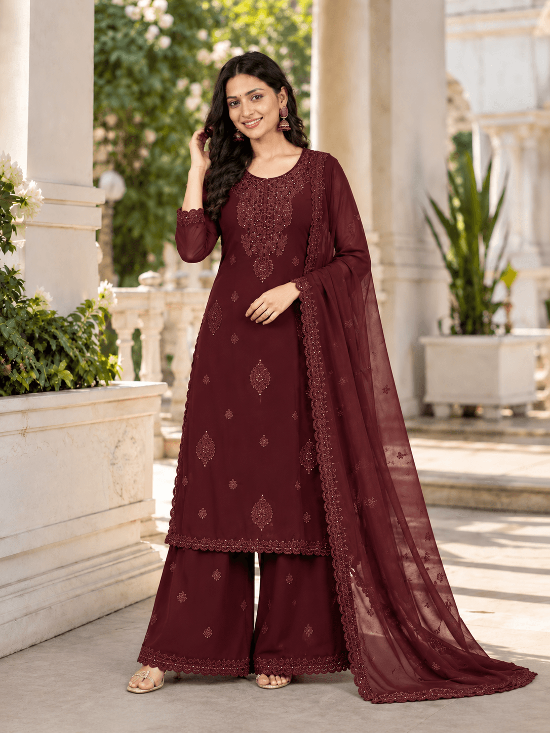 Premium Fox Blooming Georgette Suit set - Brown - view 3