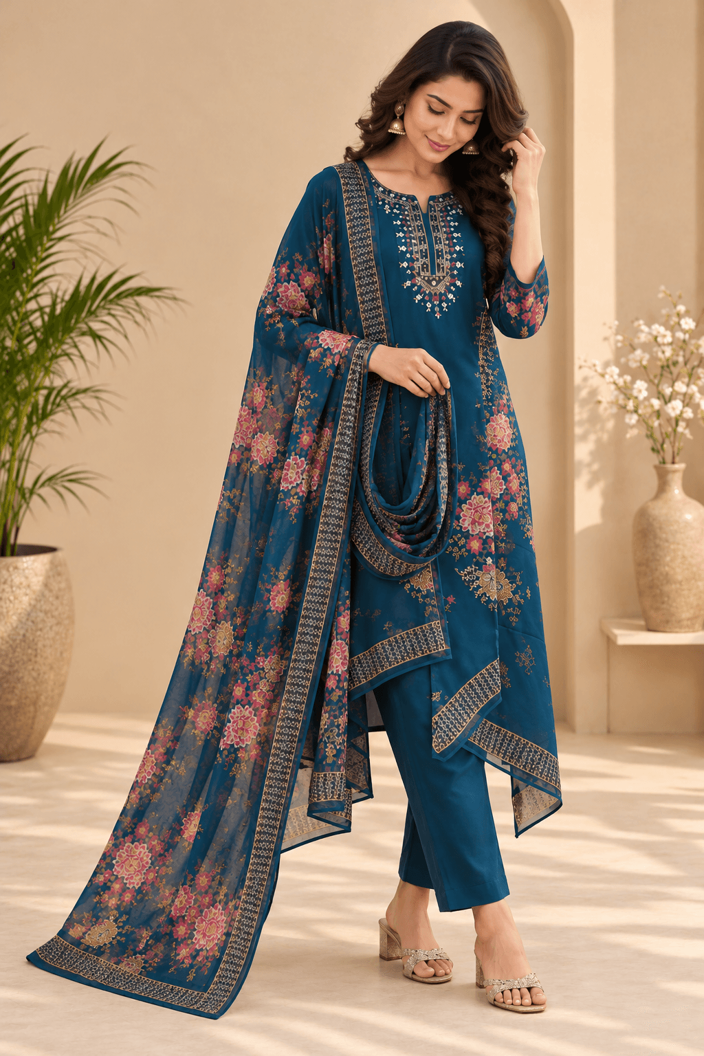 Women's Everyday Elegance 3-Piece Embroidered Rayon Slub Kurta Set – PAIR-20 - view 4