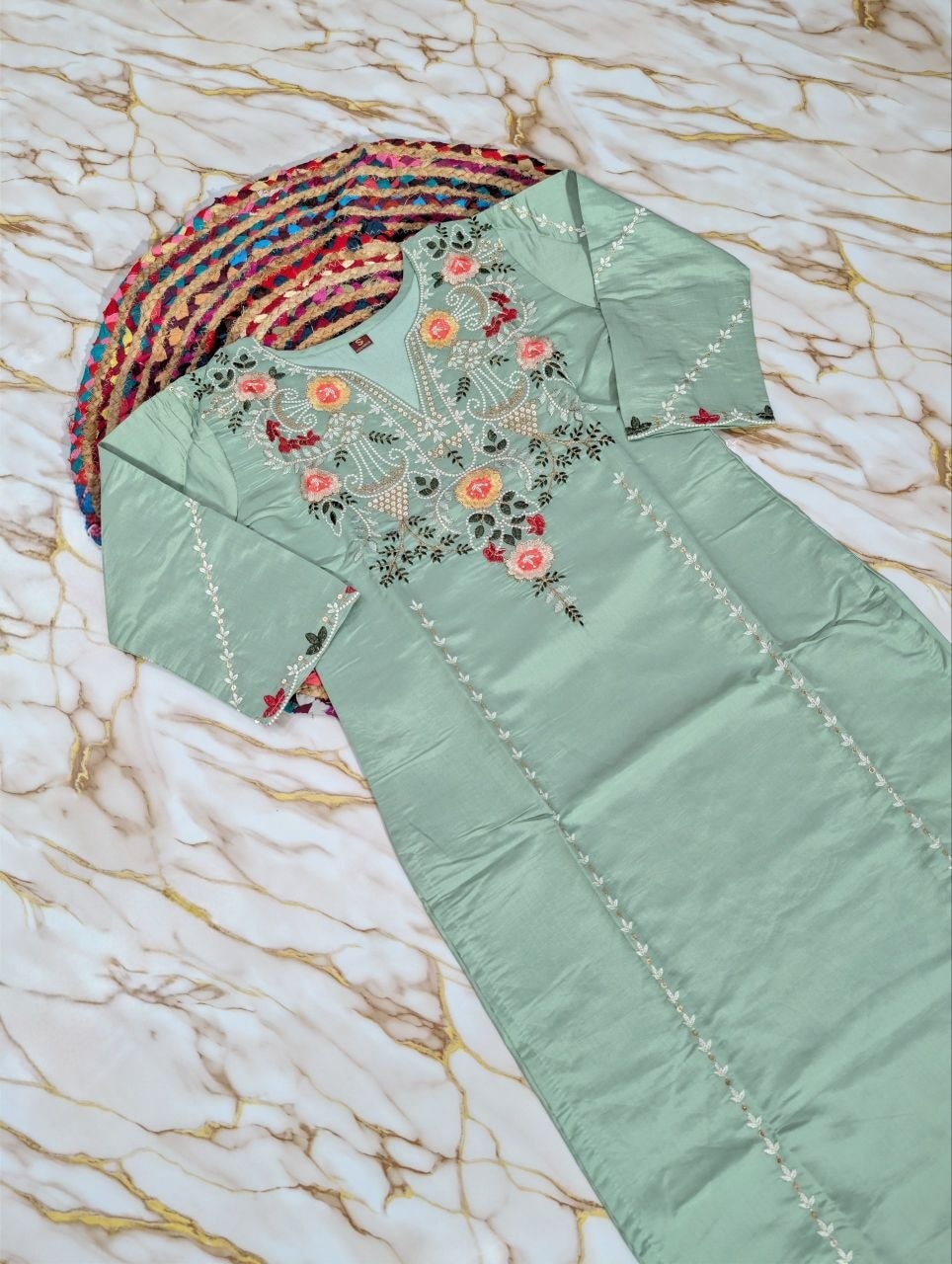 Pure Viscose Chanderi Silk Suit Set - Green - view 4