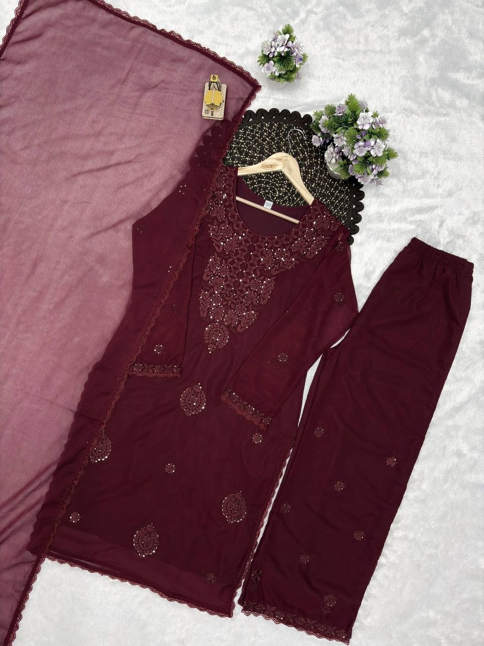 Premium Fox Blooming Georgette Suit set - Brown - view 2