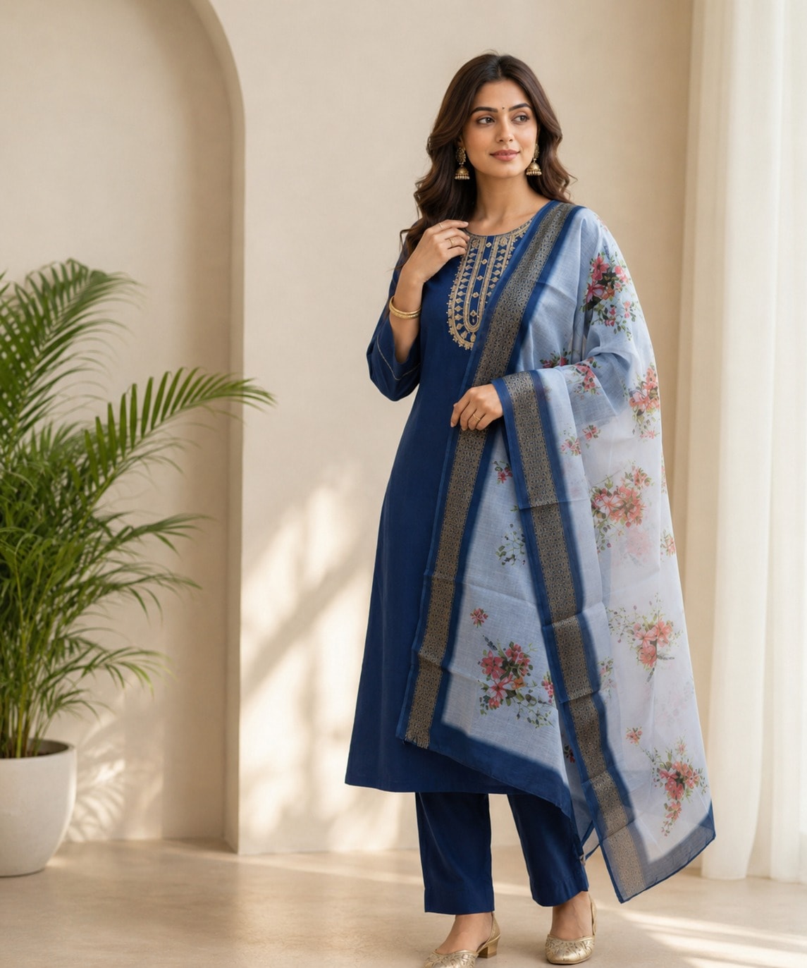 Women's Modern Ethnic 3-Piece Embroidered Rayon Slub Kurta Set – PAIR-02 - view 1