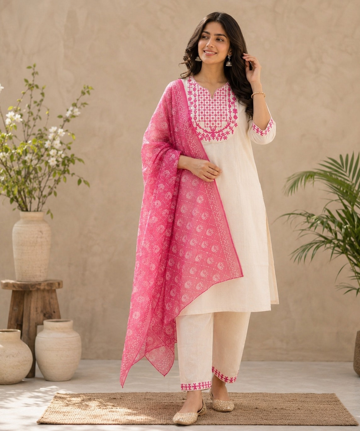 Women's Refined Look 3-Piece Embroidered Rayon Slub Kurta Set – PAIR-03 - view 1
