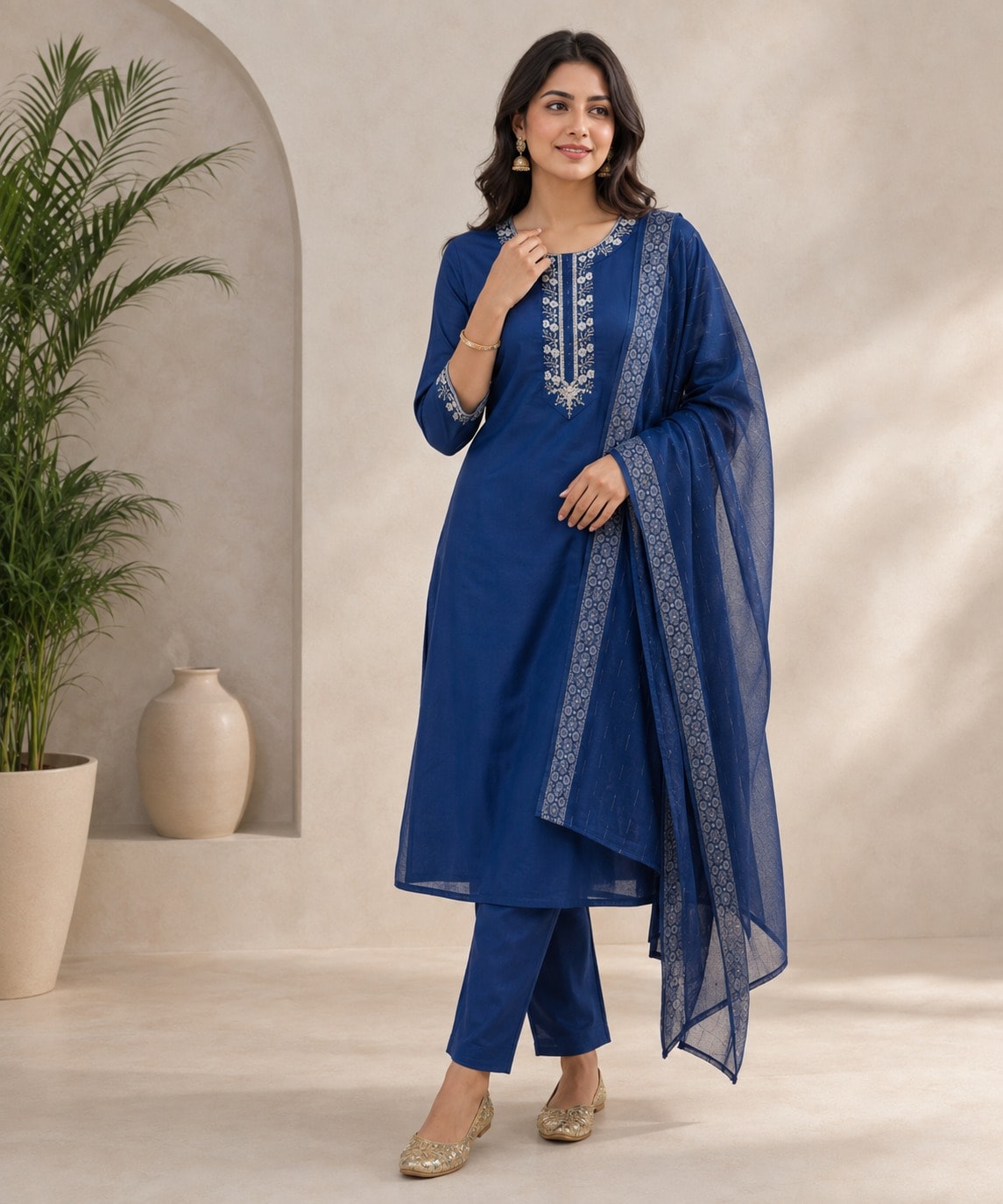 Women's Contemporary Grace 3-Piece Embroidered Rayon Slub Kurta Set – PAIR-13 - view 1