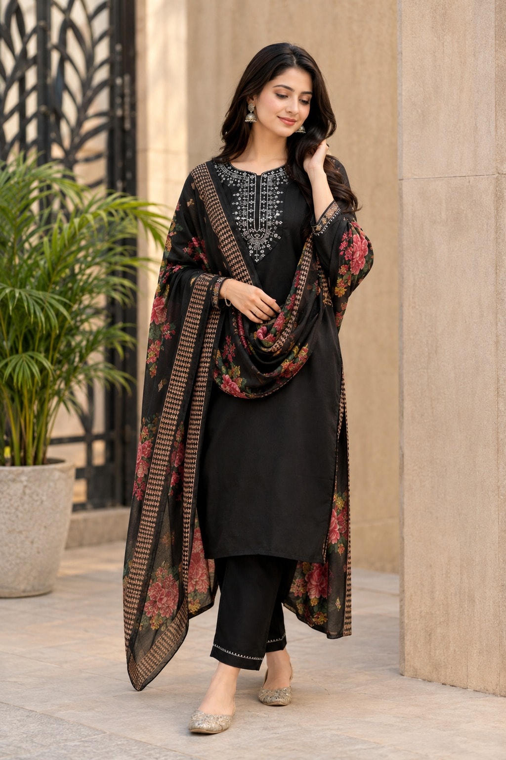 Women's Classic Charm 3-Piece Embroidered Rayon Slub Kurta Set – PAIR-19 - view 1