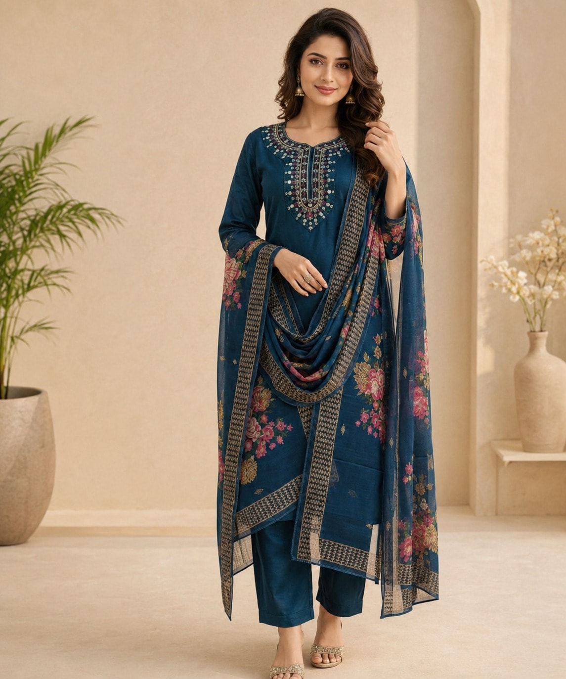 Women's Everyday Elegance 3-Piece Embroidered Rayon Slub Kurta Set – PAIR-20 - view 1