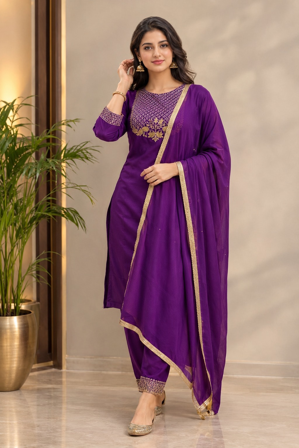 Women's Timeless Aura 3-Piece Embroidered Rayon Slub Kurta Set – PAIR-31 - view 1