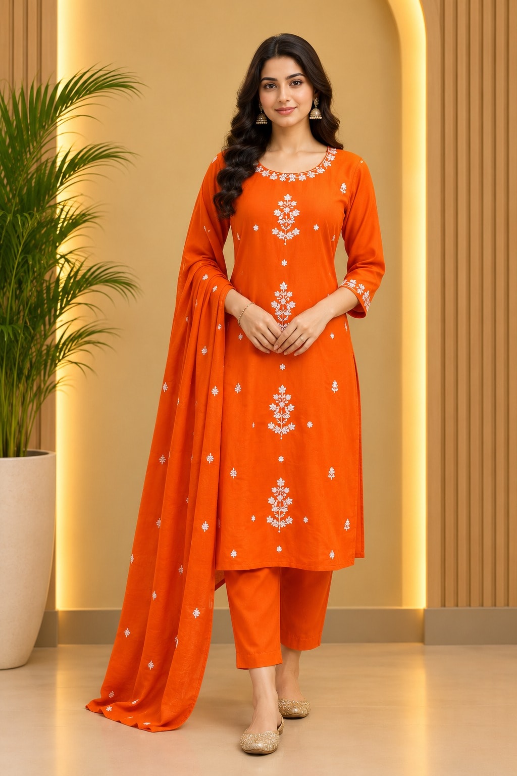 Women's Festive Edit 3-Piece Embroidered Rayon Slub Kurta Set – PAIR-40-60 - view 1
