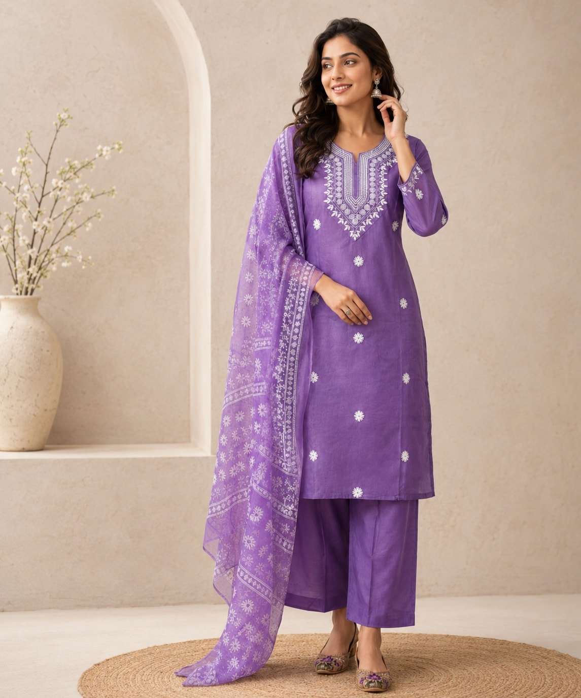 Women's New Classic 3-Piece Embroidered Rayon Slub Kurta Set – PAIR-41 - view 1