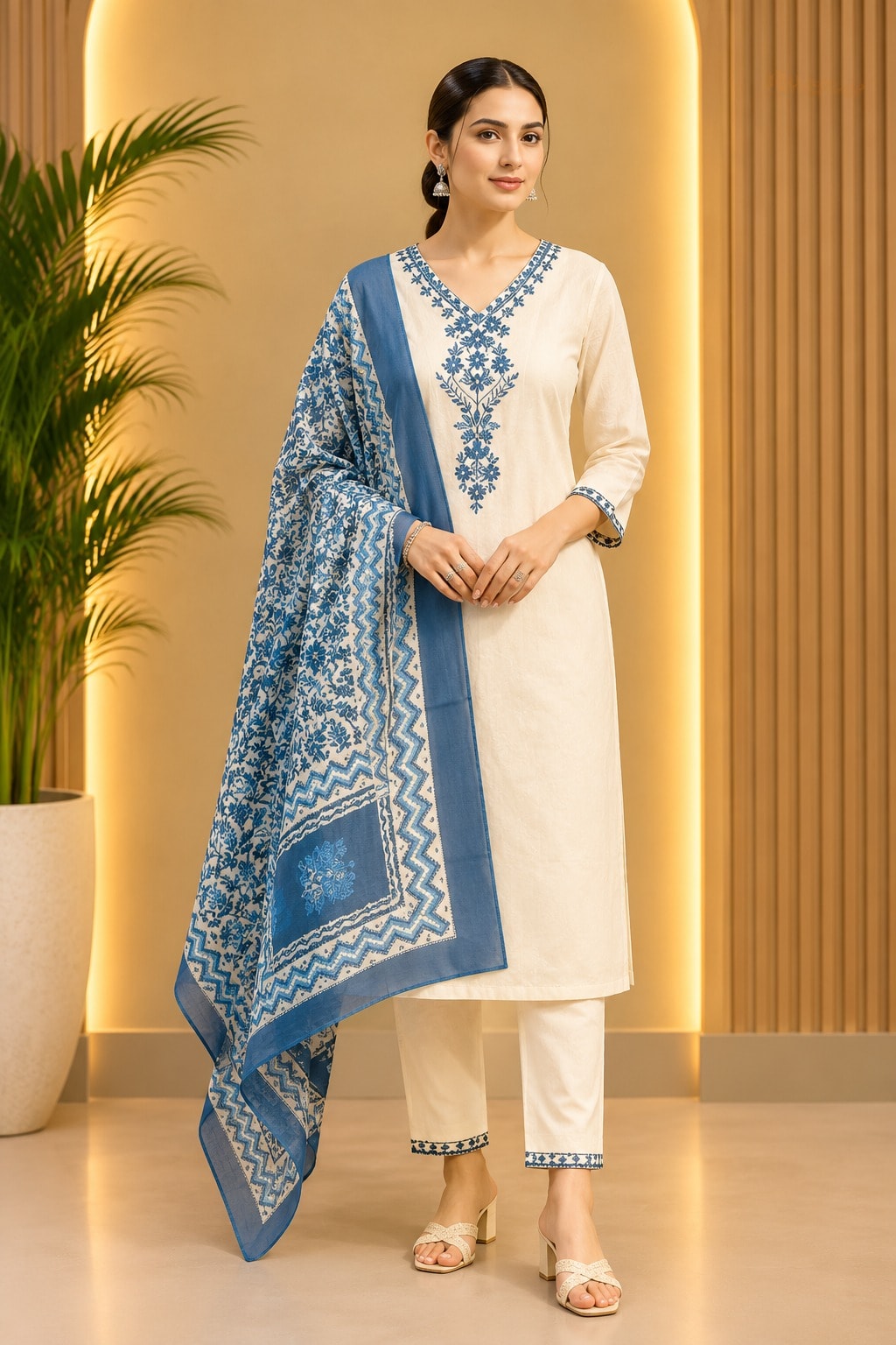 Women's Style Collection 3-Piece Embroidered Rayon Slub Kurta Set – PAIR-43 - view 1