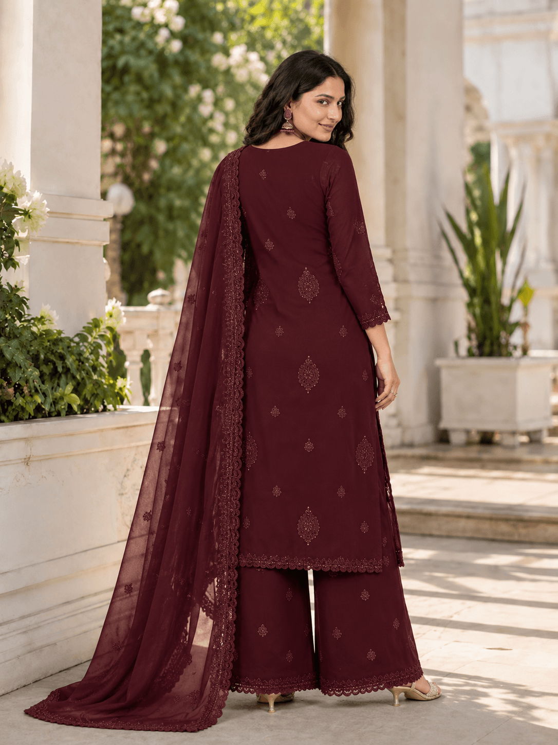 Premium Fox Blooming Georgette Suit set - Brown - view 4