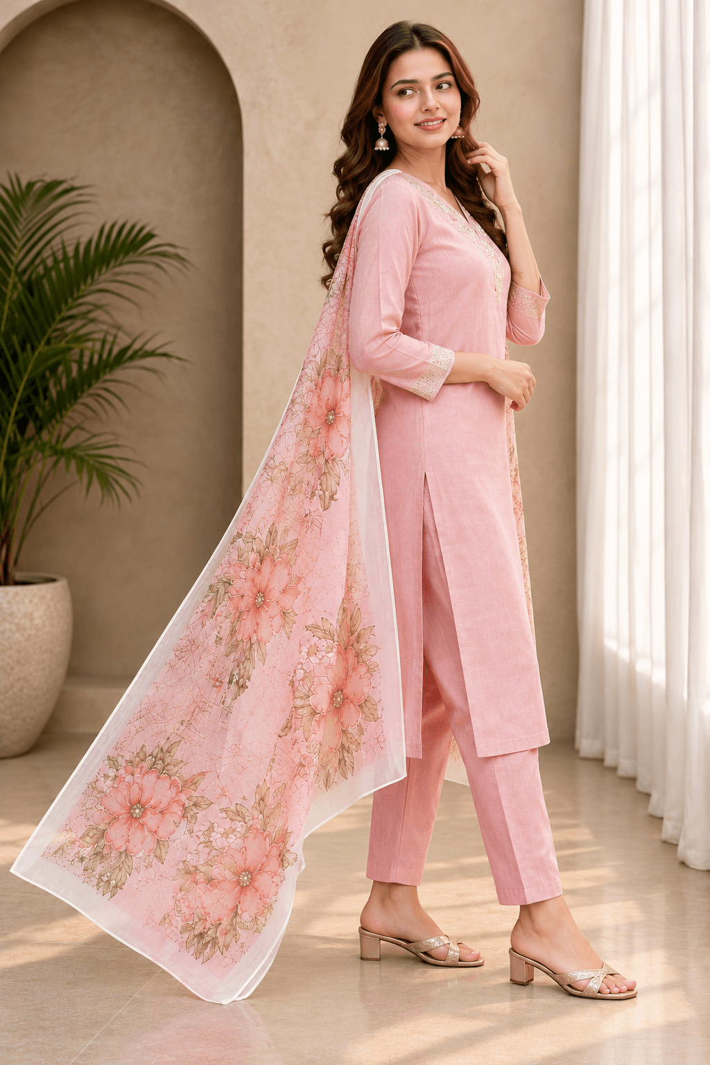 Women's Pure Grace 3-Piece Embroidered Rayon Slub Kurta Set – PAIR-27