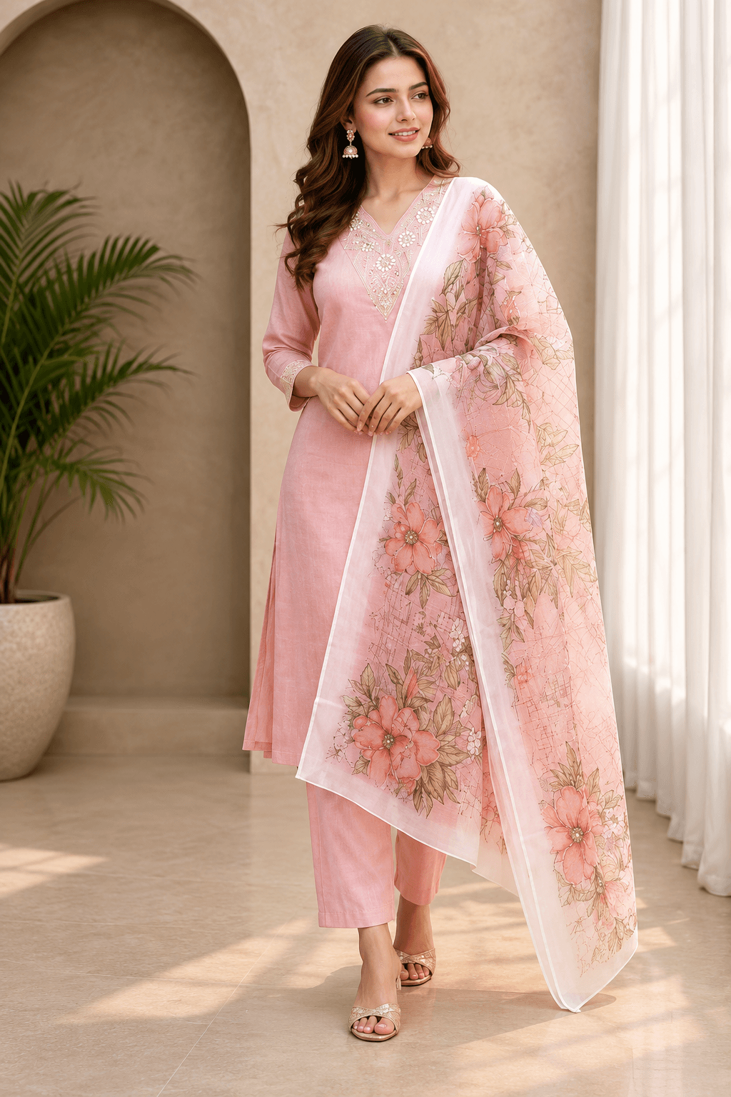 Women's Pure Grace 3-Piece Embroidered Rayon Slub Kurta Set – PAIR-27 - view 3