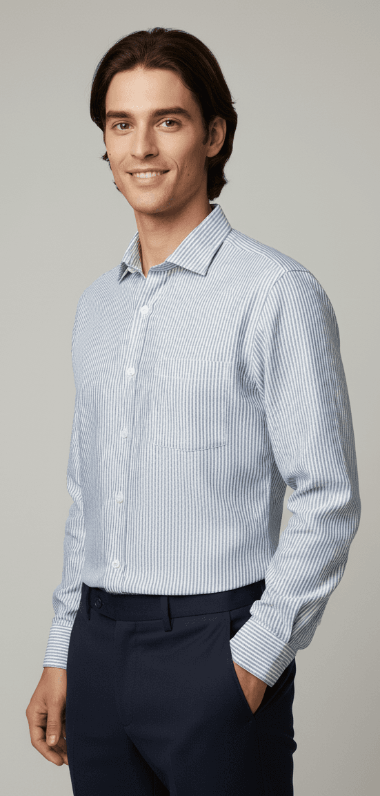 Men's Premium Linen Blue Stripes Shirt