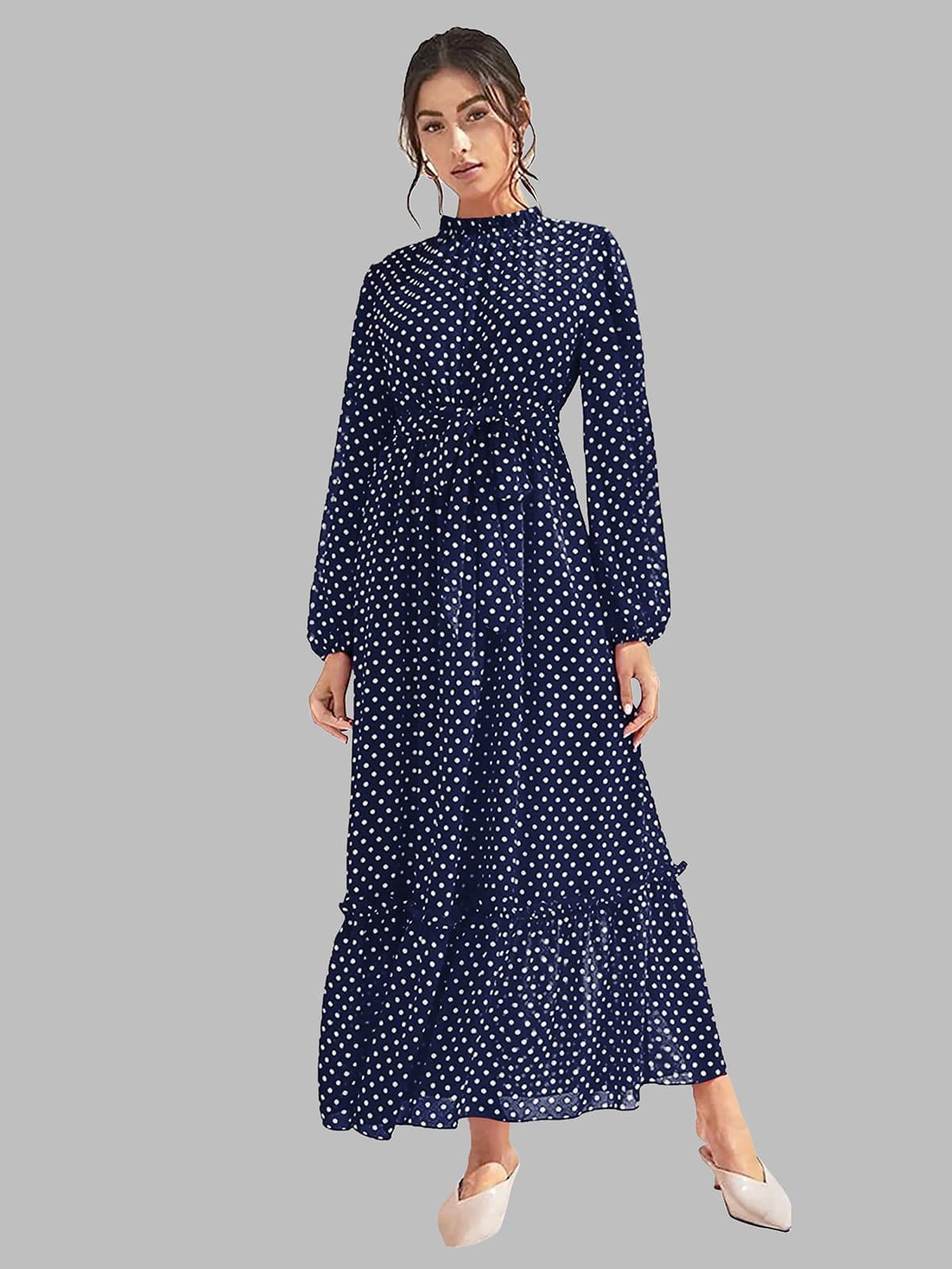 Polka Dot Elegance High-Neck Maxi Dress