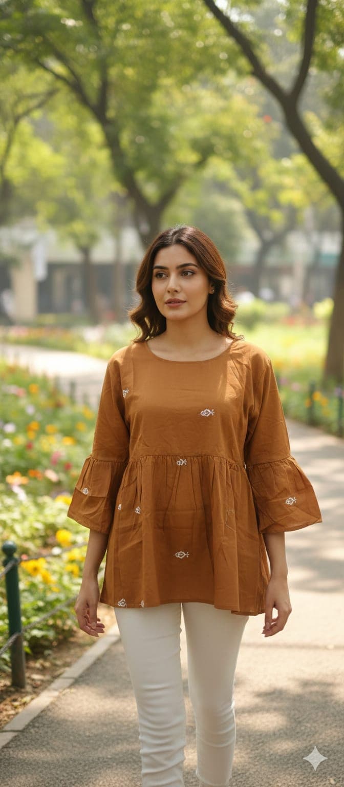 Earthy Chic Embroidered Peplum Top