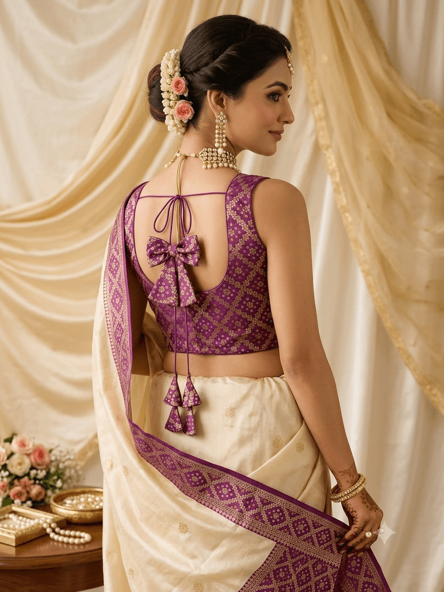 Royal Purple Silk Designer Readymade Blouse