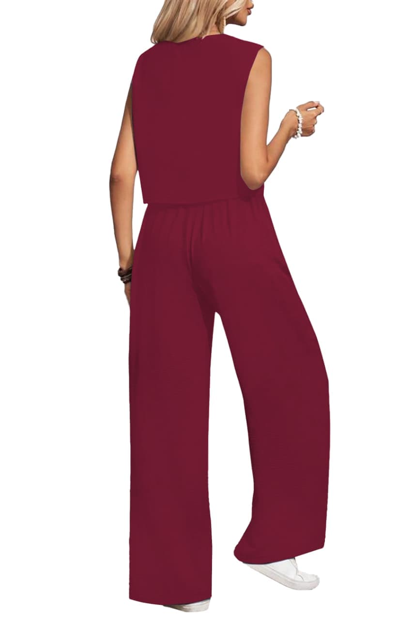 Sophisticated Maroon Waistcoat & Wide-Leg Trouser Co-Ord Set