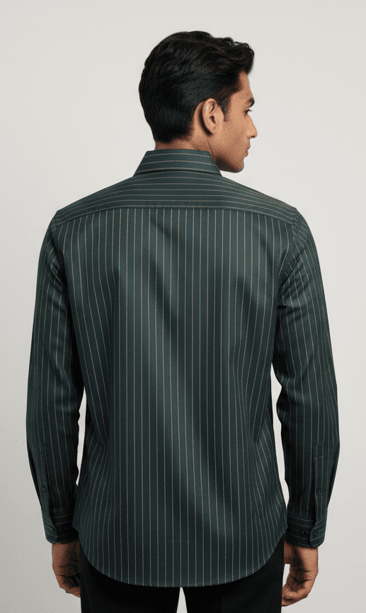 Men's Premium Cotton Green Shirt with Golden Stripes