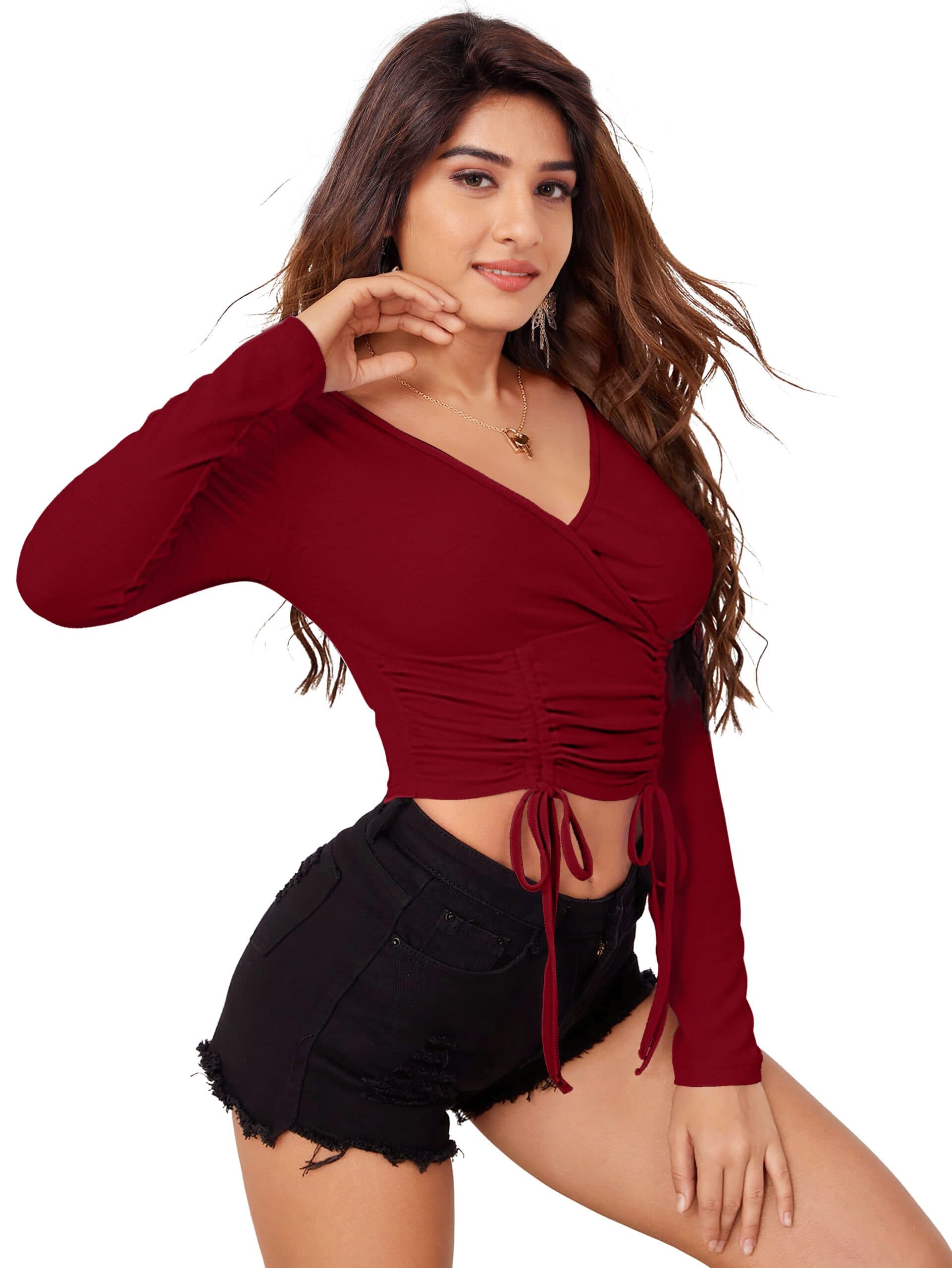 Women’s V-Neck Full Sleeve Crop Top