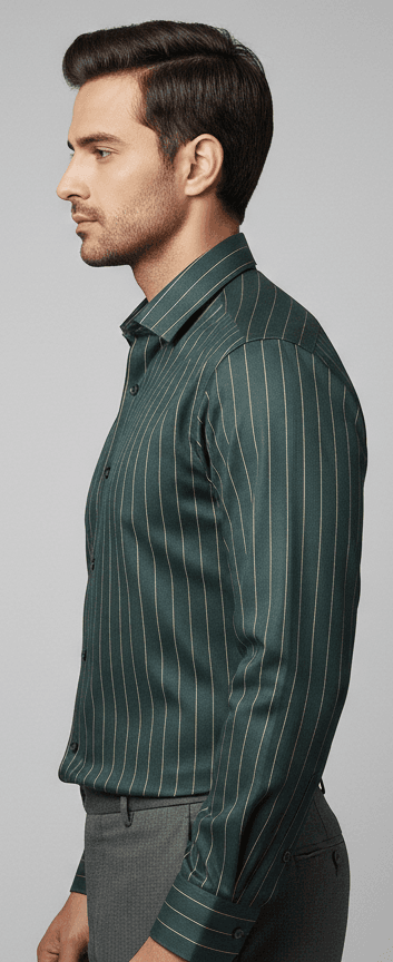 Men's Premium Cotton Green Shirt with Golden Stripes