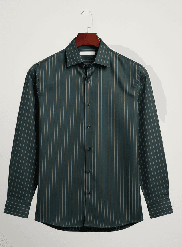 Men's Premium Cotton Green Shirt with Golden Stripes