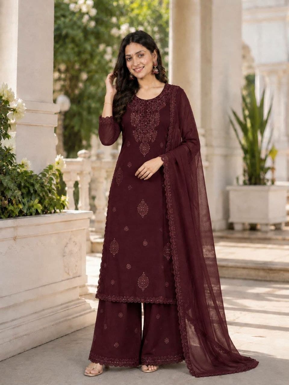 Premium Fox Blooming Georgette Suit set - Brown