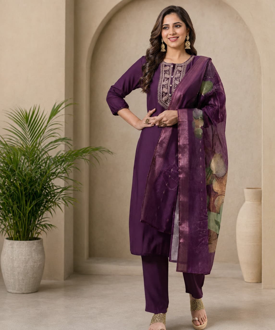 Women's Festive Grace 3-Piece Embroidered Rayon Slub Kurta Set – PAIR-05