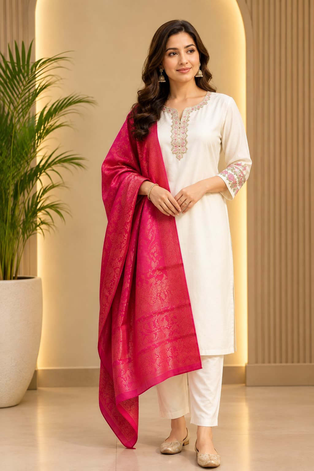Women's Regal Edit 3-Piece Embroidered Rayon Slub Kurta Set – PAIR-12
